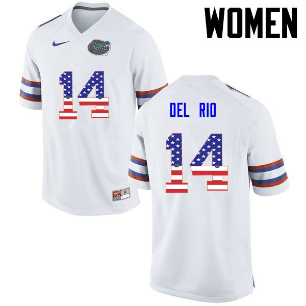 NCAA Florida Gators Luke Del Rio Women's #14 USA Flag Fashion Nike White Stitched Authentic College Football Jersey VSC6064RZ